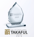A clear glass peak trophy alongside an official certificate for The International Takaful Awards 2016, officially granted to Edale for exceptional achievements in the Takaful industry.